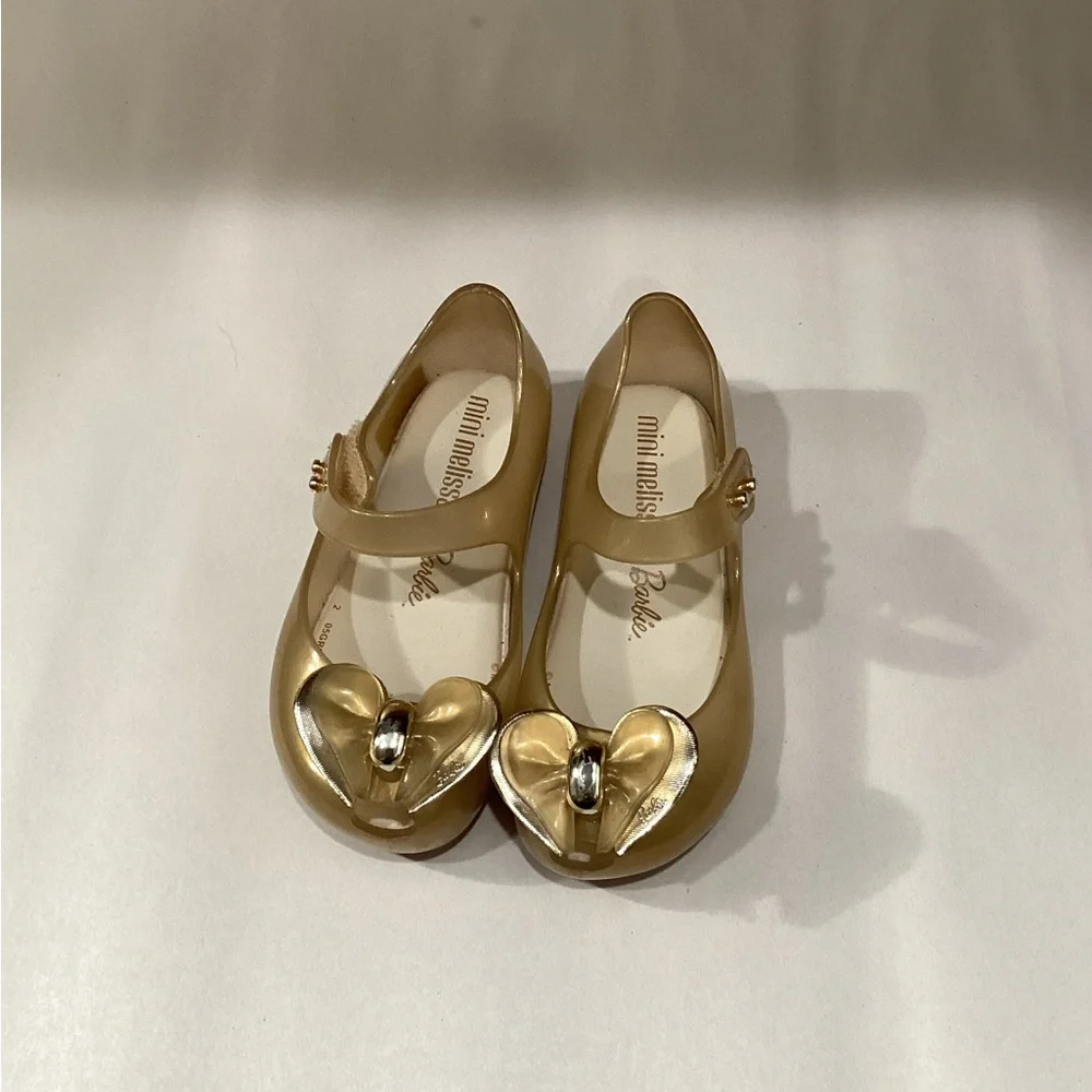 Mini Melissa Barbie Gold Heart Dress Shoes